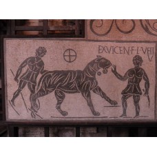 Solar cross on a black and white roman mosaic